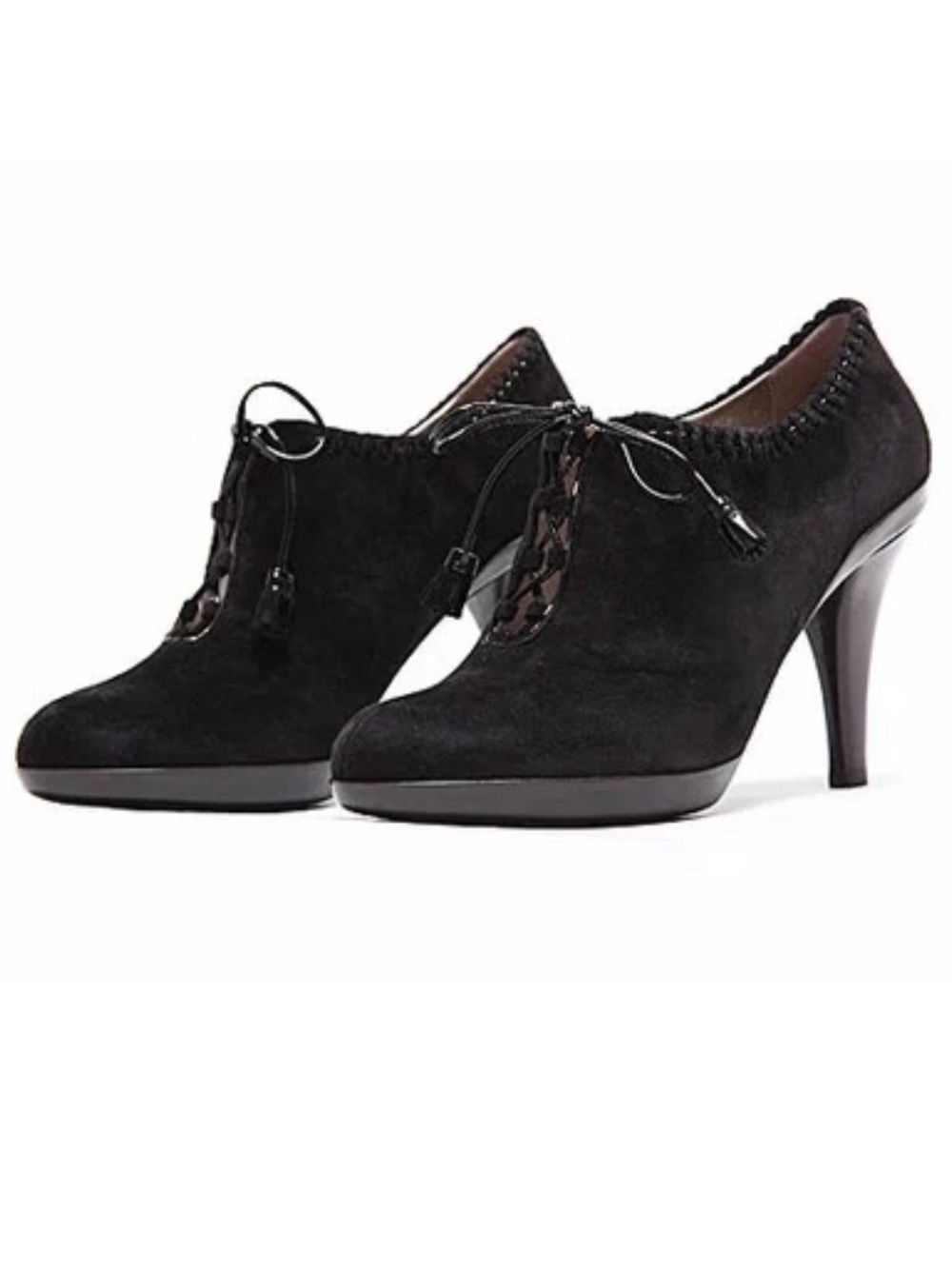 Salvatore Ferragamo Black Suede Lace-Up Heeled Booties